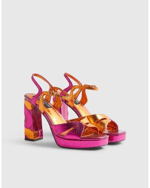 River Island Pink Metallic Platform Heeled Sandals