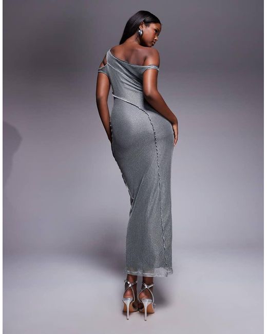 ASOS Maxi-Jurk Met Blote Schouder, Textuur En Naaddetails in het Gray