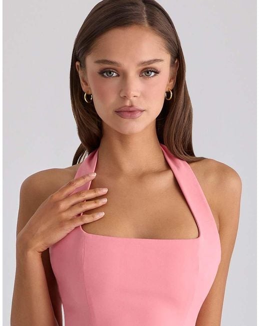 House Of Cb Pink Ysabella Warm Rose Print Cotton Midi Sundress