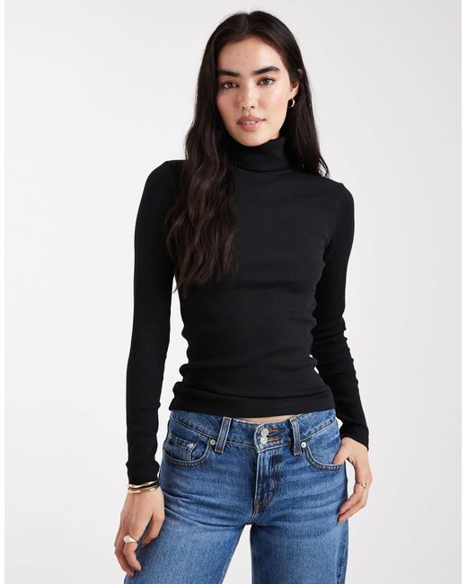 Vero Moda Black – langärmliges, geripptes jersey-oberteil