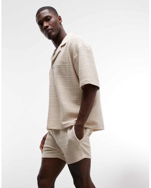 ASOS Natural Slim Crosshatch Textured Jersey Short for men