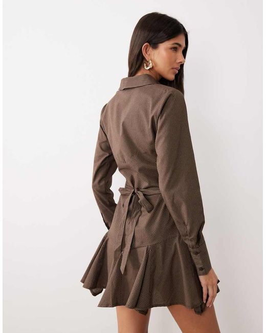 ASOS Natural Tie Shirt Mini Dress With Godet Skirt