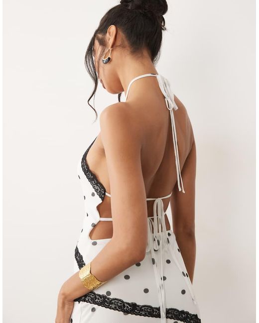 ASOS Natural Halter Mixed Polka Dot Maxi Dress