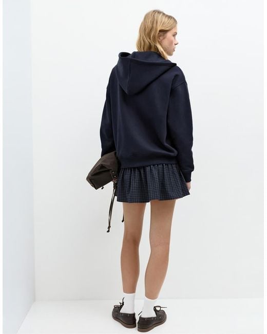 Pull&Bear Blue Hoodie With Zipper And Graphic