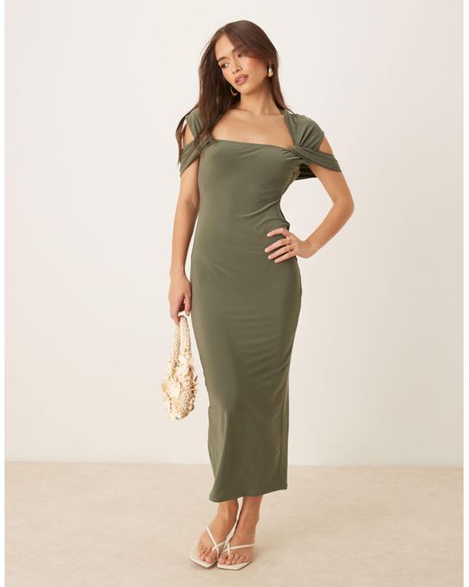 ASOS Natural Twist Shoulder Midi Dress