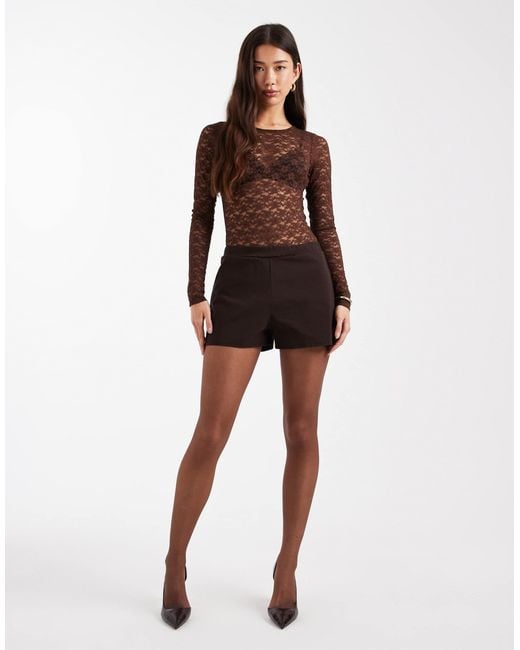 ASOS Brown – langärmliger body aus transparente spitze