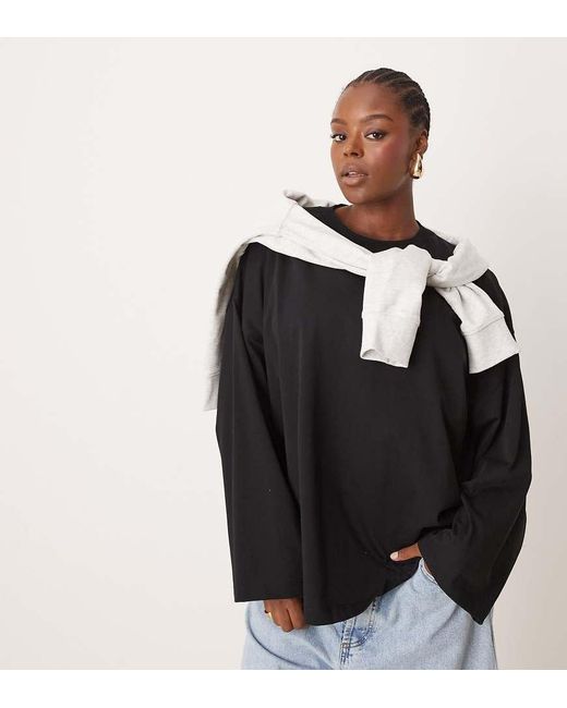 ASOS Black Curve Premium Heavyweight Cotton Oversized Long Sleeve T-shirt