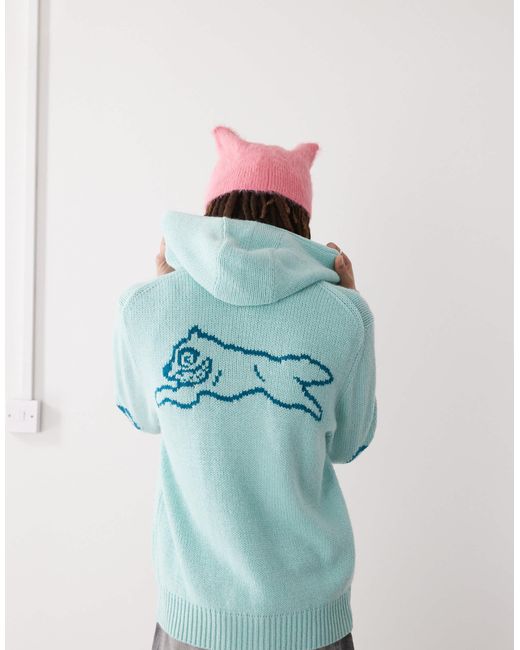 ICECREAM Blue Running Dog Back Print Knitted Zip Through Hoodie for men