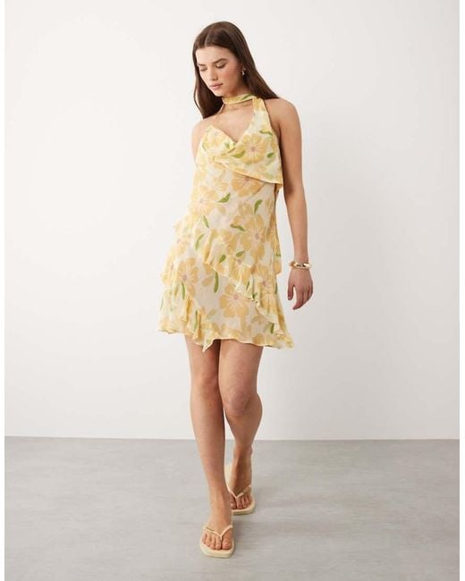 Wild Lovers Yellow Sundance Floral Mini Beach Dress With Scarf