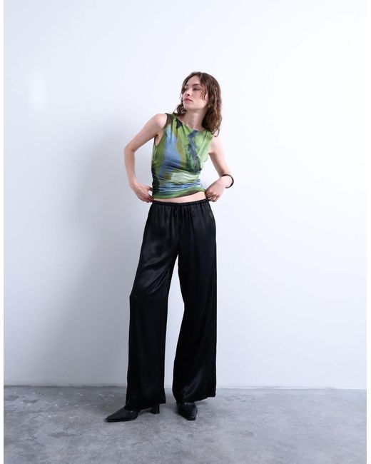 TOPSHOP Green Abstract Print Ruched Side Tank