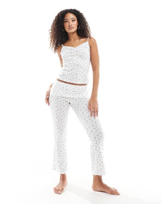 New Look White Pyjama Wide Leg Trouser And Vest Set