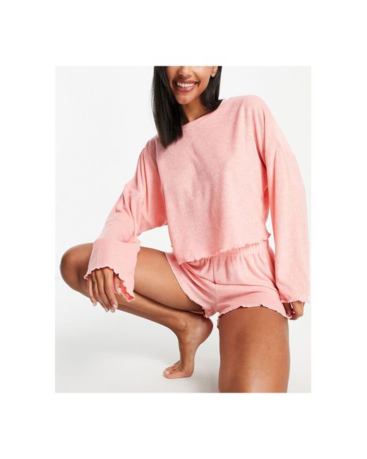 NIGHT Oversized Towelling Pyjama Top And Shorts Set in Pink | Lyst UK