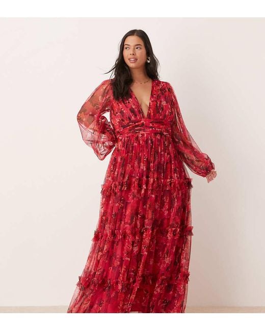 boho red lace dress & Beads Plus Ruffle Maxi in womens-sneakers Belle Princess Birthday Party Width:wide Complete the look with