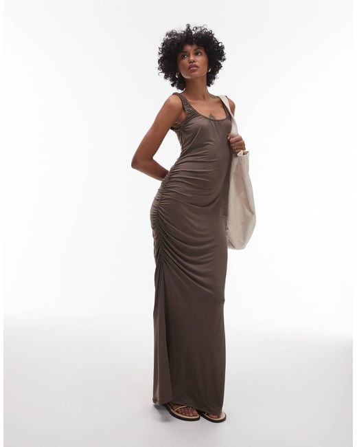 Robe longue près du corps à encolure dégagée TOPSHOP en coloris Black