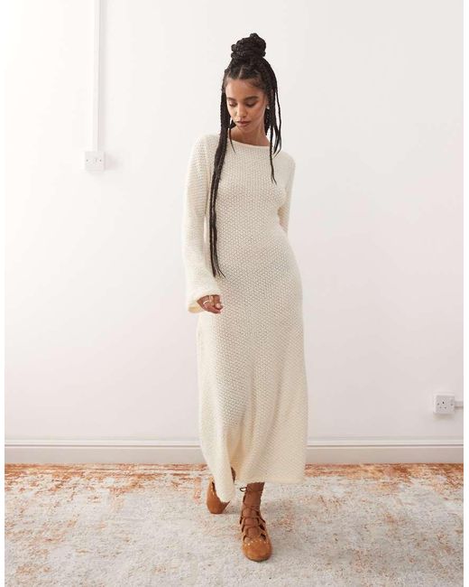 Reclaimed Vintage Natural Flared Sleeve Crochet Festival Maxi Dress