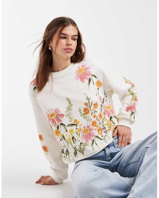 Miss Selfridge Blue Sweatshirt With Flower Print