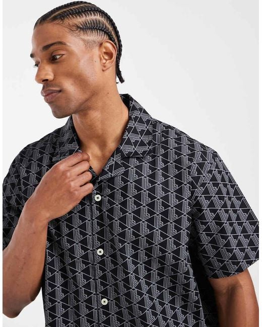 Lacoste Black Monogram Print Lounge Shirt for men