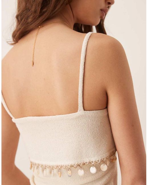 ASOS Natural Knitted Shell Trim Detail Mini Dress