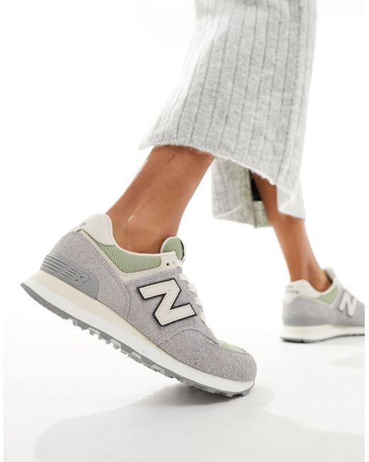 New Balance White 574 Suede Trainers