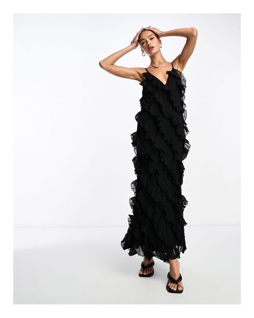 NA-KD All Over Frill Maxi Dress in Black | Lyst Canada