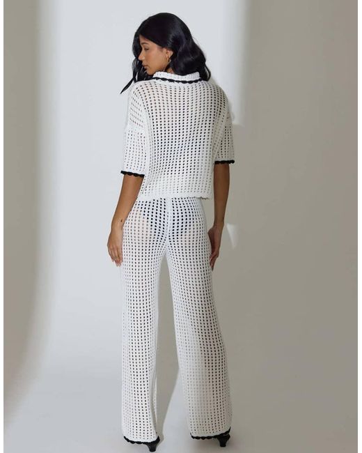South Beach White Crochet Knit Button Front Short Sleeve Shirt