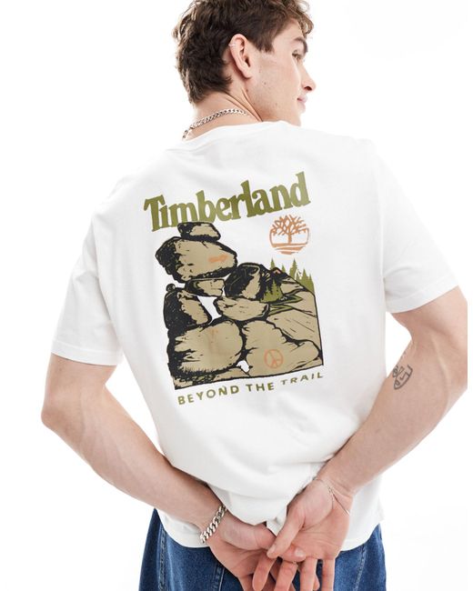 T-shirt oversize bianca con stampa grande di rocce sul retro di Timberland in Natural da Uomo