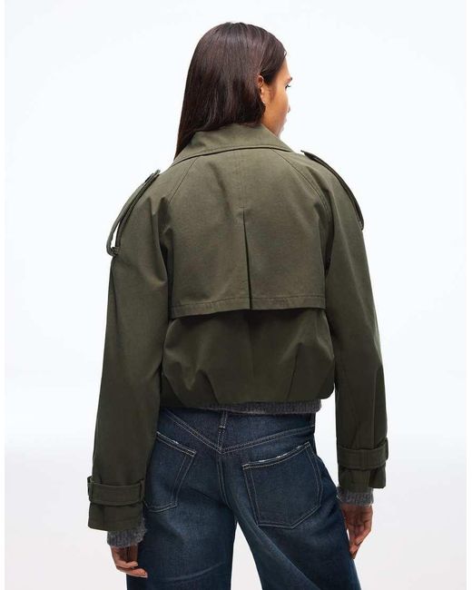 Bershka Green Short Balloon Trench Jacket