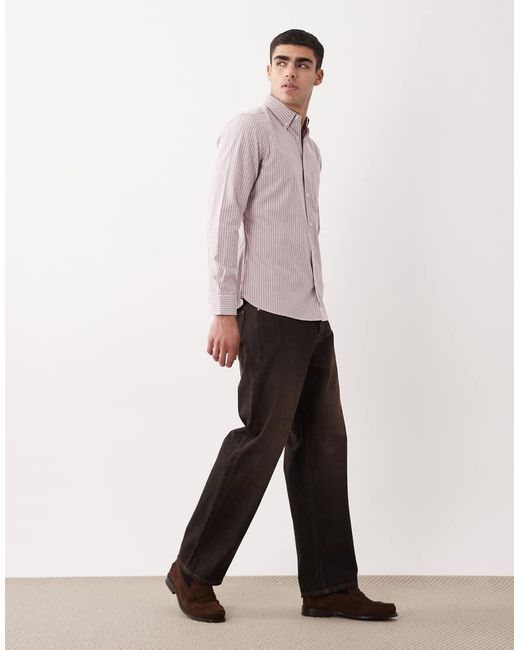 Mango Pink Classic Striped Long Sleeve Shirt for men