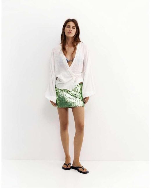 Pull&Bear White Sequin Mini Skirt