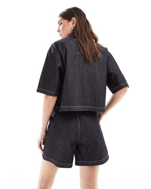 Collusion Black Pull On Lightweight Denim Boxer Shorts With Contrast Stitch Co-ord