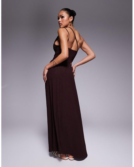 ASOS Purple Textured One Shoulder Cut Out Waist With Hardware Detail Maxi Dress