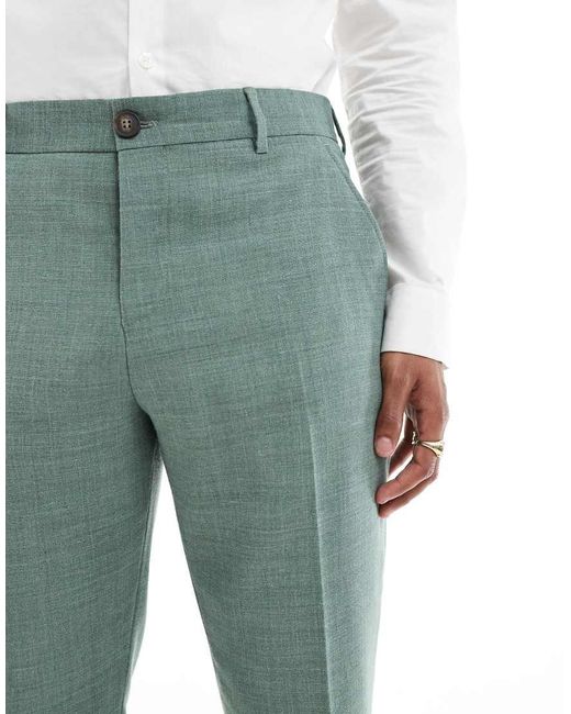 SELECTED Green Linen Mix Slim Fit Suit Trousers for men
