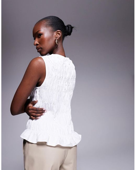River Island White Shirred Tank Top