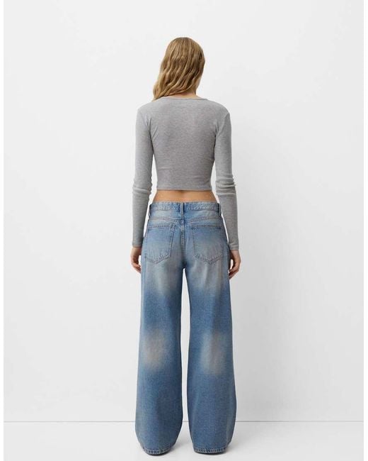 Bershka Blue Wide Leg Jeans