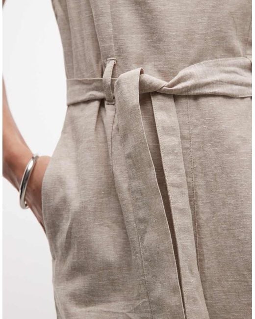 Monki White Linen Sleeveless Wide Leg Jumpsuit With Tie Belt Detail