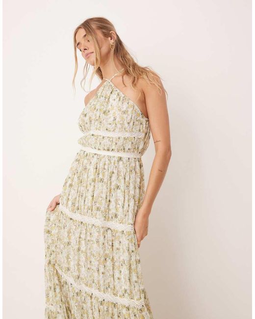 ASOS Natural Halter Maxi Dress With Embroidery Trim