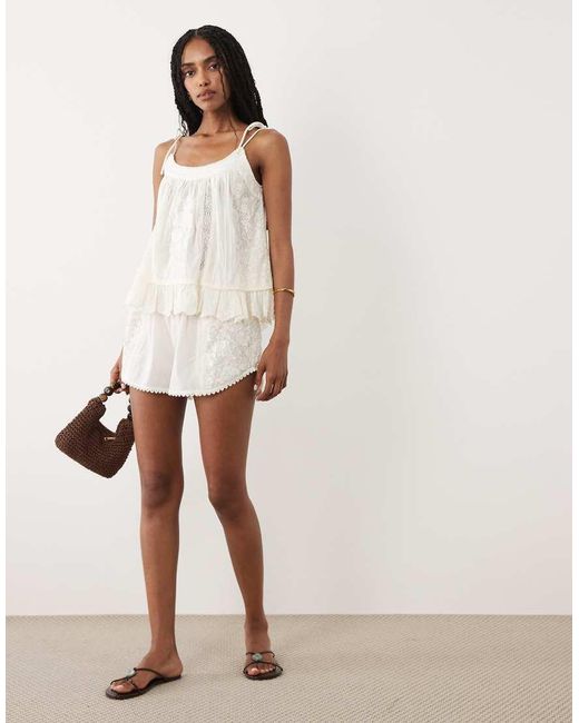Miss Selfridge White Embroidered Cami Top Co-ord