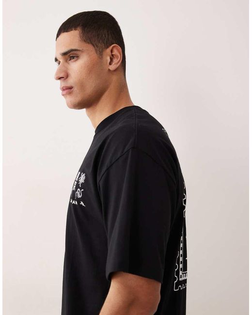 SELECTED Black Oversized T-shirt With Japan Stamp Back Print for men