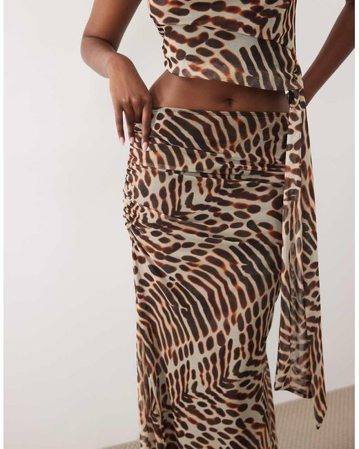 ASOS Brown Co-ord Printed Stretch Chiffon Maxi Skirt