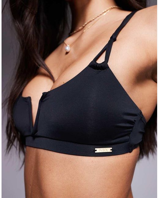 KBX Black Knot Strap V Front Bikini Top With Removeable Padding