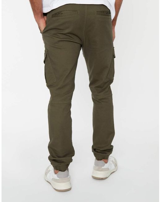 Threadbare Green Cotton Blend Cuffed Cargo Pocket Trousers for men