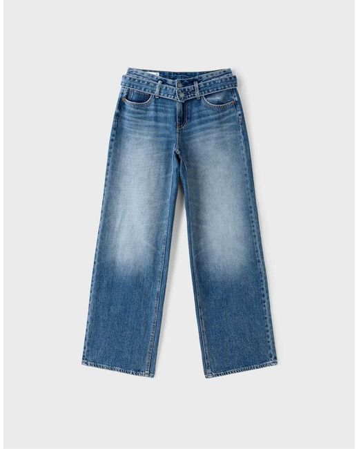 Stradivarius Blue Double-waist Wide-leg Jeans