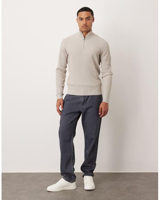 Jersey Con Cremallera Corta De Canalé De Mezcla De Algodón De -Neutro Mango de hombre de color Natural