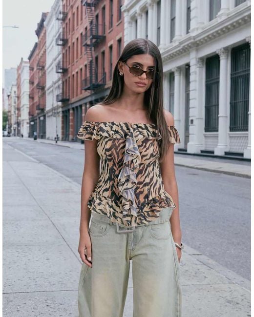 Lioness Metallic Timeless Off Shoulder Ruffle Detail Top