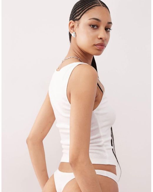 Motel White Kalinda Pointelle Frill Edge Vest Top