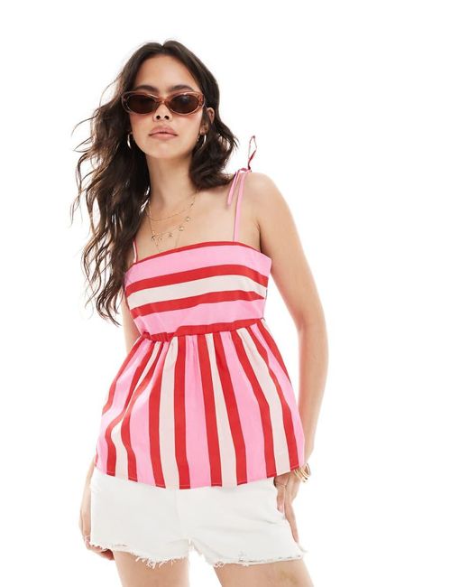 Pieces Red Tie Shoulder Peplum Cami Top