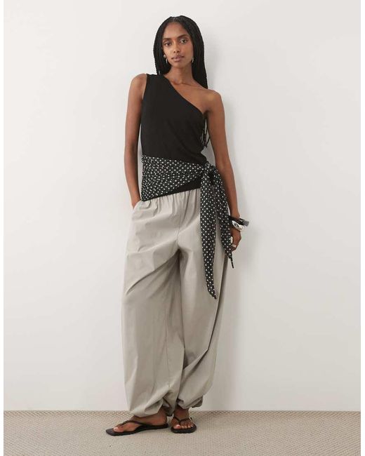 ASOS Black Off Shoulder Top With Ditsy Contrast Sarong