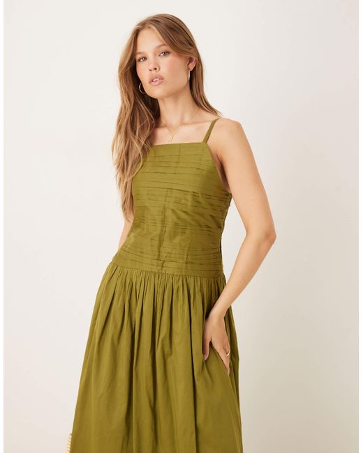 Nobody's Child Talia Ruched Drop Waist Midi Dress in Green | Lyst