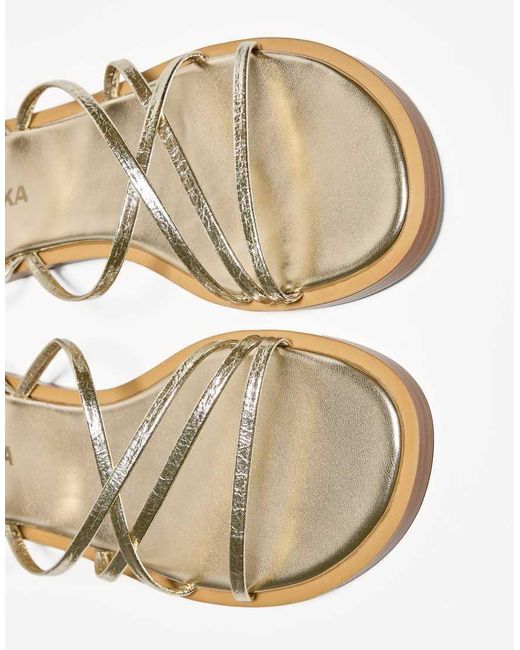 Bershka Natural Flat Multi Strap Sandals