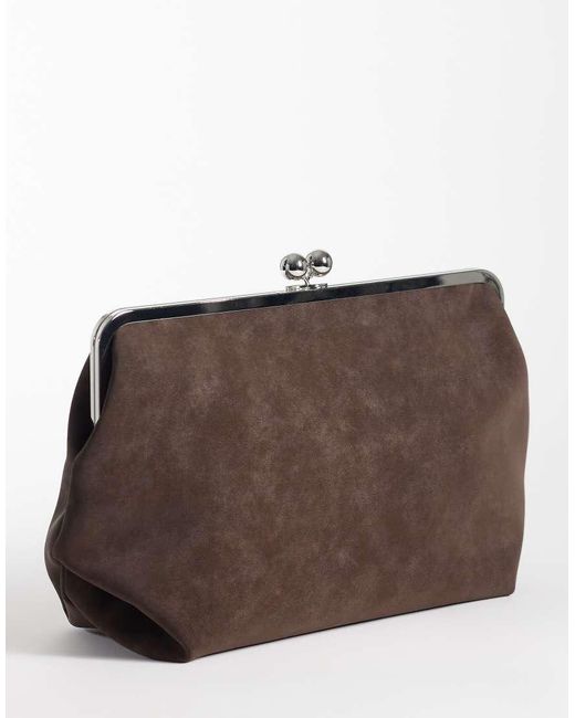 ASOS Brown Velvet Touch Oversized Frame Clutch Bag